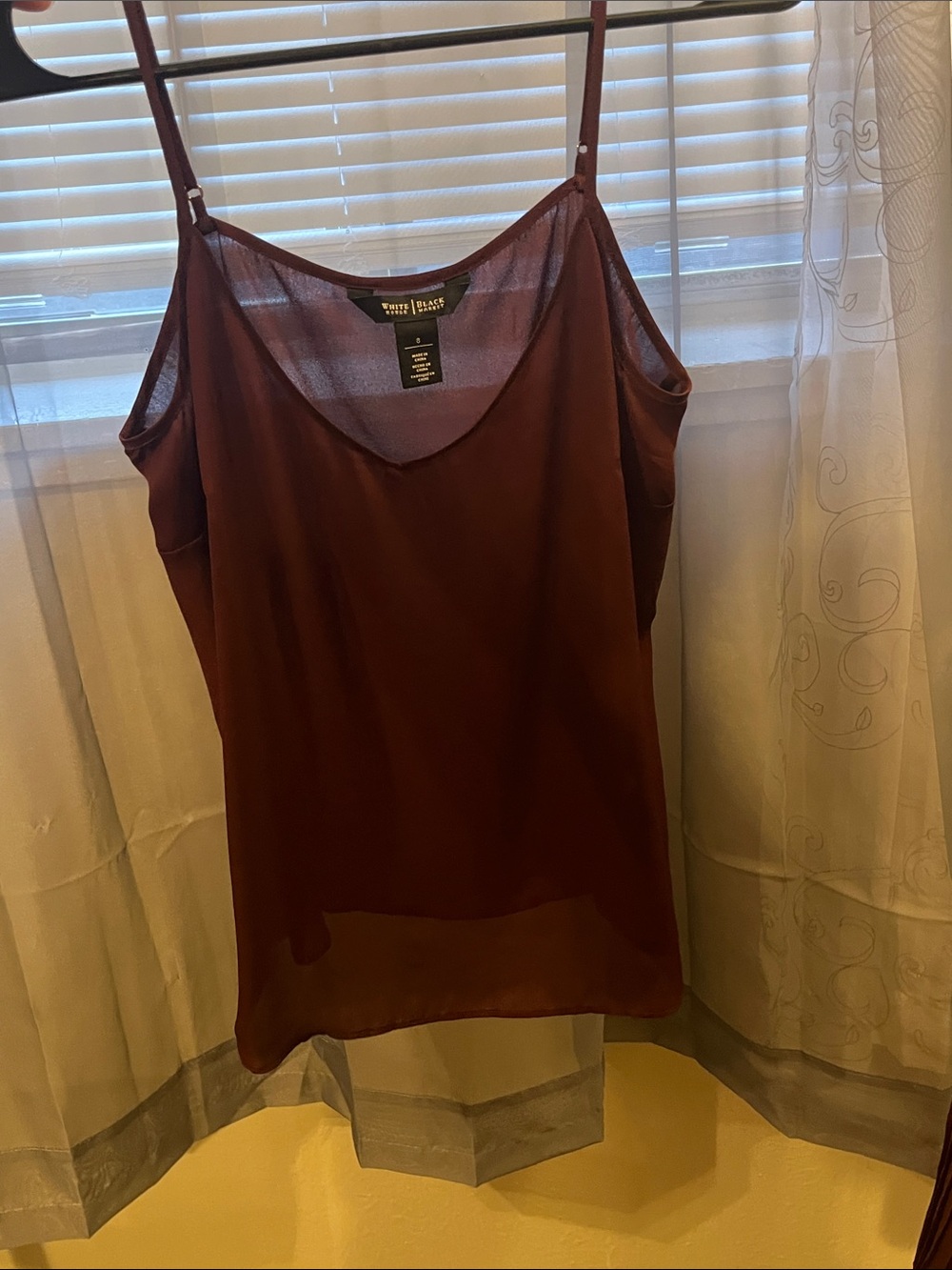 WHITE HOUSE BLACK MARKET Sheer Red Wine Colored Camisole Sz 8